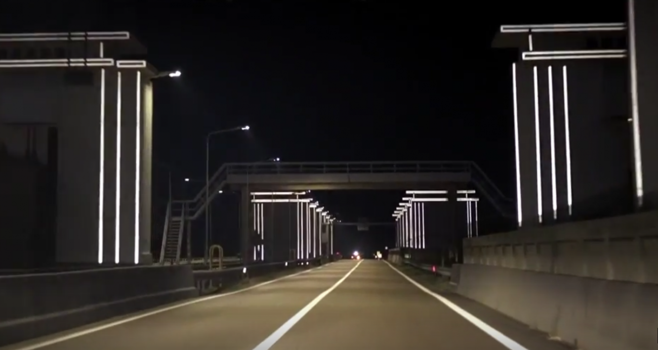 The dam in the Netherlands highlighted without electricity